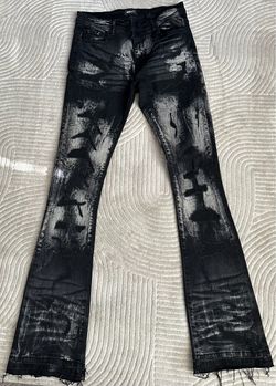 NOVA Black Distressed Stacked Flare Jeans