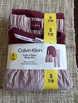 Calvin Klein Kids 3 Piece Sleep Set Pajama Red White 7/8 Unisex Girl Boy NWT