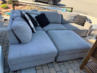 Gray Fabric Sectional Sofa with Ottoman