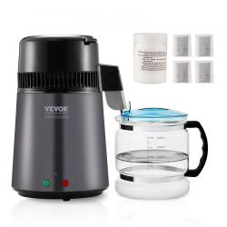 Water Distiller, 4L /1.05 Gallon Pure Water Still for Home Countertop, 750W Distilled Water Maker, 304 Stainless Steel Body Distilling Machine with Gl