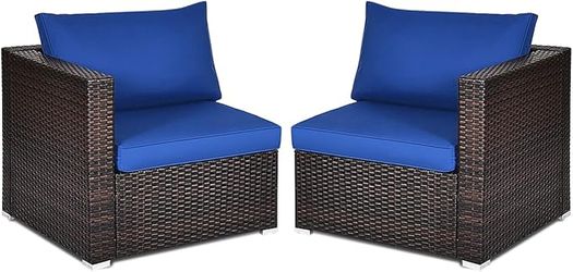 RELAX4LIFE 2-Piece Patio Rattan Loveseat - Sectional Corner Sofa Set w/Removable Cushions &
