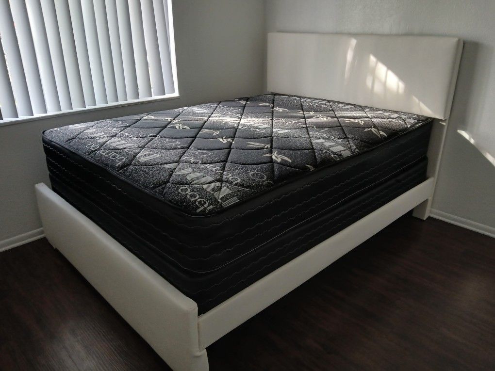 $390 White Queen Bed Frame With Mattress And Box Spring Brand New Free Delivery