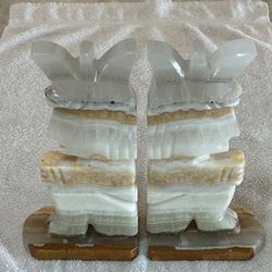 Pair Of Vintage Onyx Mayan Bookend Statues