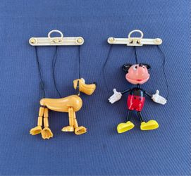 Vintage Walt Disney Mickey Mouse & Pluto Marionette Puppet Hong Kong