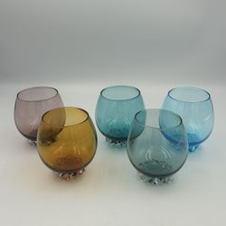 Set Of 5 Hand Blown Multicolored Double Shot Cordial Glasses