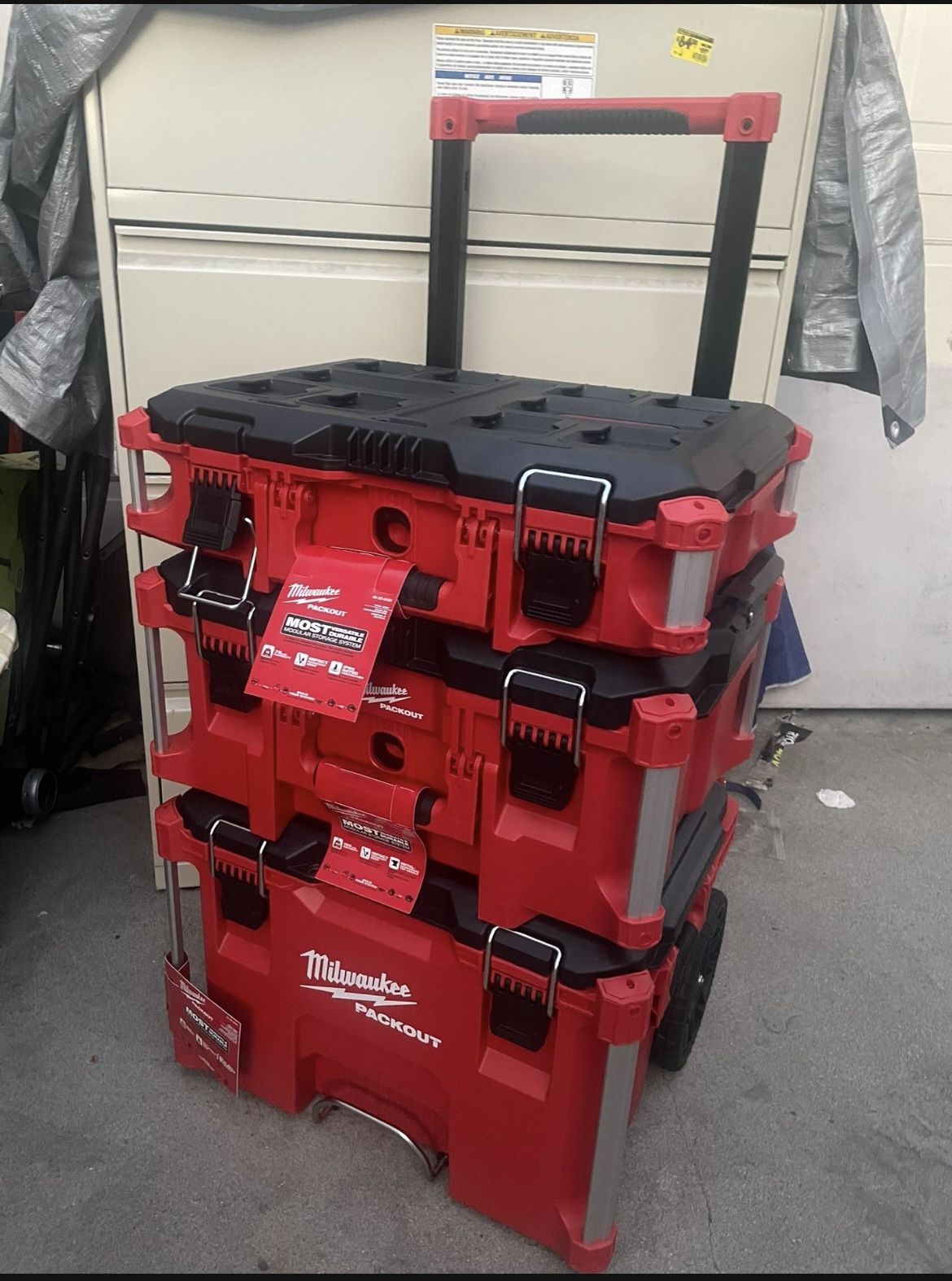 Milwaukee PACKOUT 22 in. Rolling Tool Box, 22 in. Large Tool Box and 22 in. Medium Tool Box ProSystem Low Profile Handle