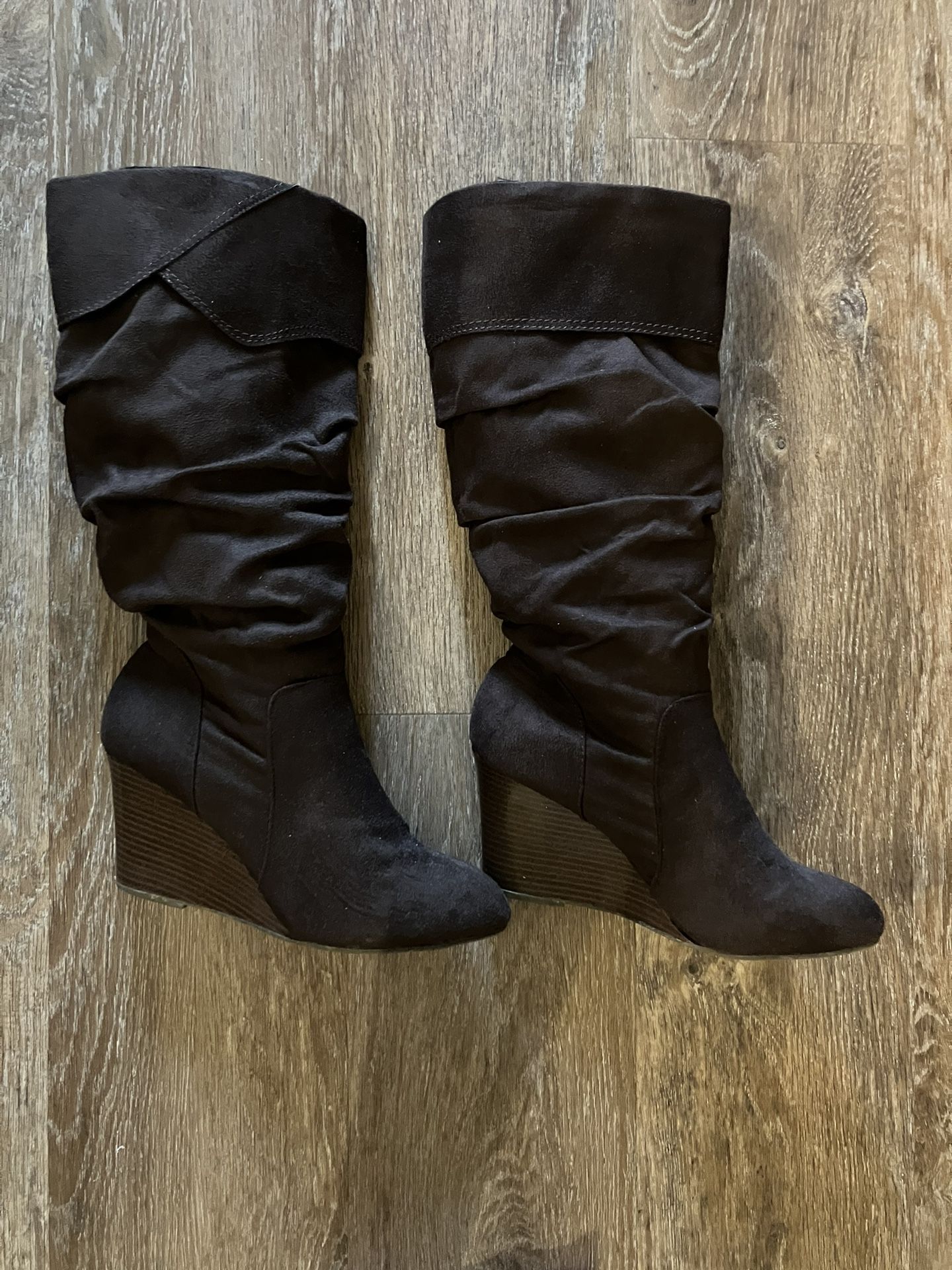 Dark Brown Faux Suede Slouch Boots Sz 9 1/2