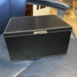 Storables Black Faux Leather Storage Box Organizer Hinged Lid Bin Blk 6.5x8.5x5