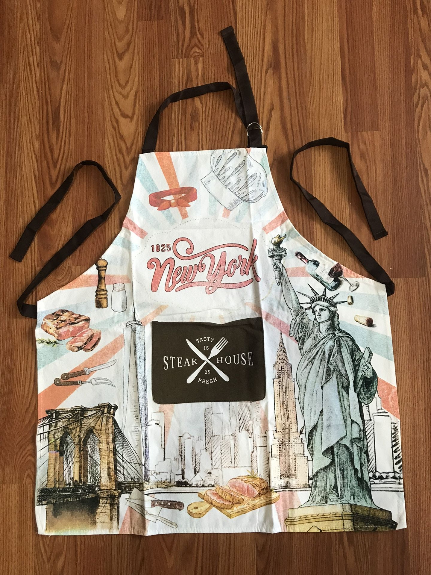 New York Kitchen Apron Garden Cooking Cleaning Cotton Bib -Fork & Knife