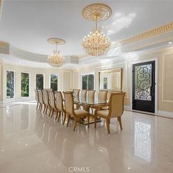 30 Piece Custom Infinity Ivory + Gold Dinning + Living Room Set 