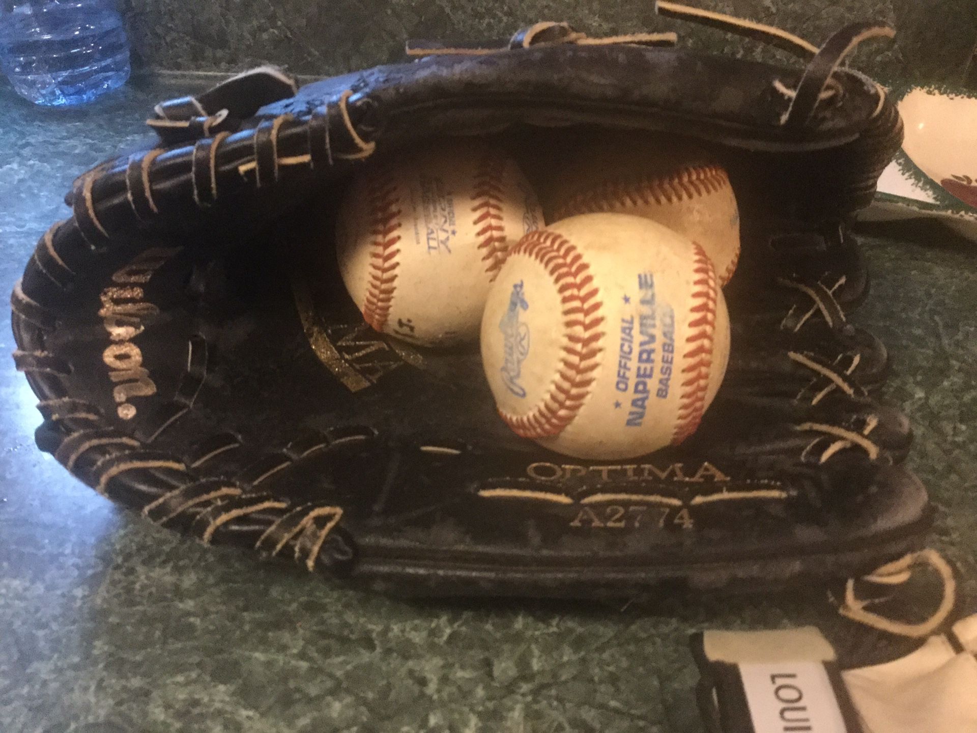 Wilson A2774 Optima 13” baseball or softball Glove adult or large hand teen with three baseballs or 3 softballs