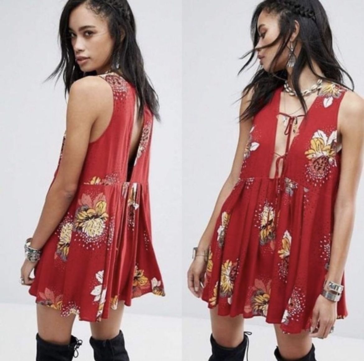 Free People Lovely Day Red Floral Mini Dress