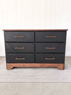 Solid Wood Black Dresser Walnut Top 6 Drawer