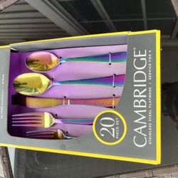 Cambridge Silversmiths 20-Piece Rainbow Titanium Flatware Set – Brand New