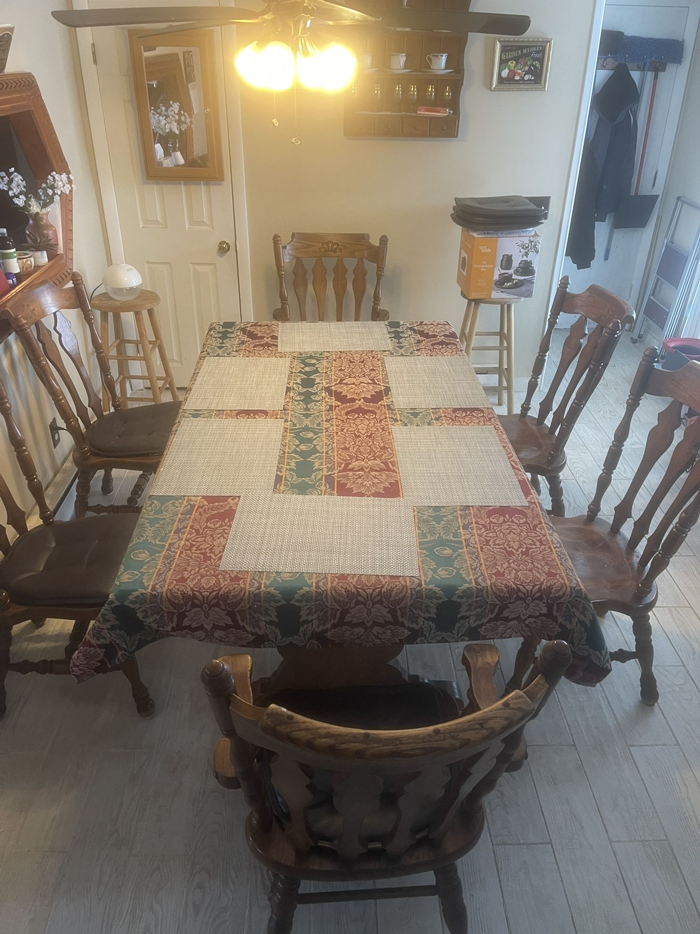 Antique Sturdy, Built, Brown Real Wood Kitchen Table 