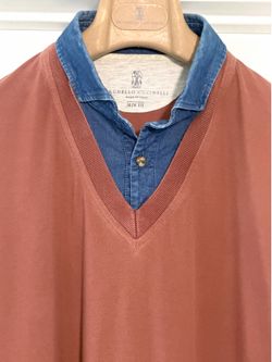 BRUNELLO CUCINELLI Men's Brown Cotton T-Shirt Slim Fit V-Neck Size M