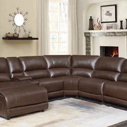 Brand New 6 PC Brown Chestnut Reclining Sectional