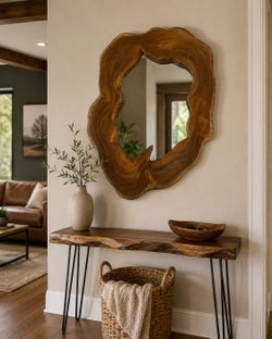 Bronze Tinted Wall Mirror | Entryway Mirror | Live Edge Teak Mirror | Vanity Mirror | 40" x 27"
