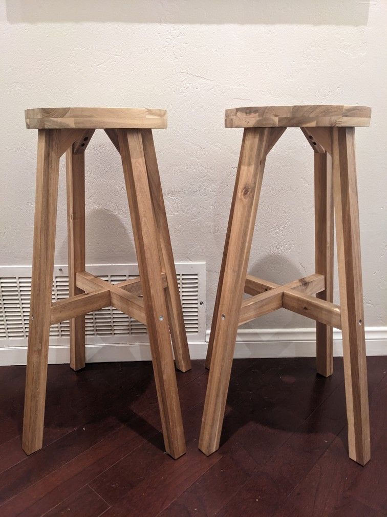 Set Of 2 IKEA Skogsta Acacia Wood Bar Stools