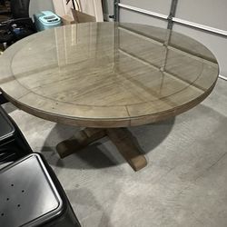 60 Inch Round Wood Custom Glass Top farmhouse Style Table 