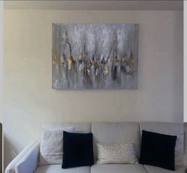 Evatt ” Golden Reflections With Handcrafted Gold Leaf Wrapped Canvas Wall Art Print 36”x48”