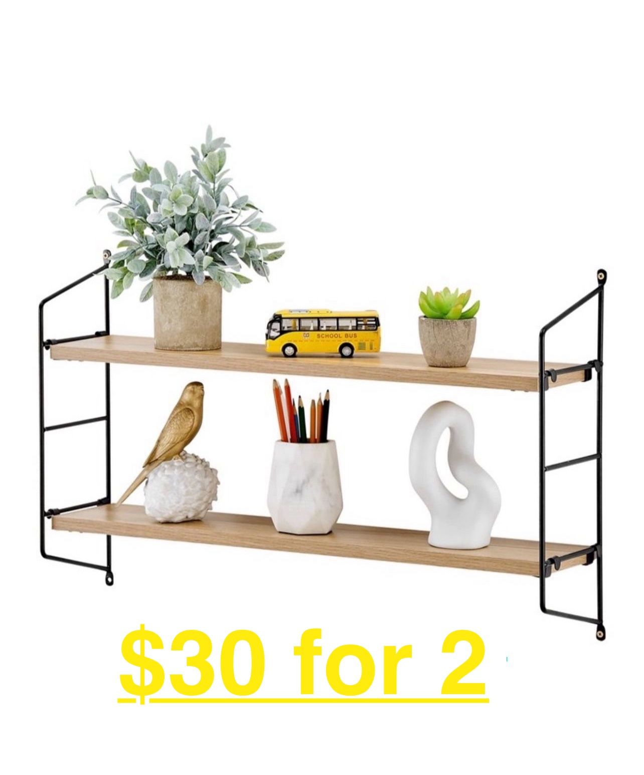 2 DANYA B Severini 24.5 in. W x 6 in. D X 15.75 in. Floating Bracket Farmhouse 2-Tier Decorative Wall Shelf - Chestnut / Black 