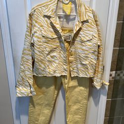 Yellow Zebra Print Women’s Stretchy Blazer and Jeans Set