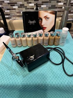 LUMINESS AIR PRO PREMIUM COSMETIC AIRBRUSH SYSTEM w/liquid foundation x9