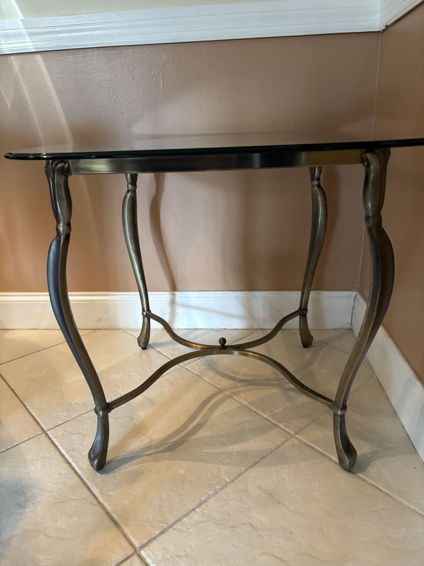 Glass And Brass End Table