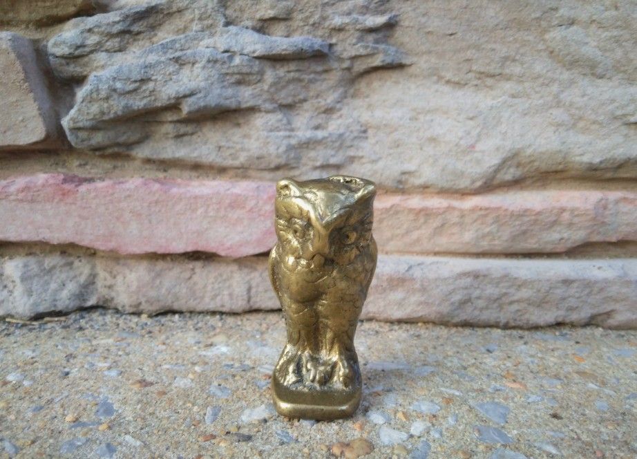Vintage Small Solid Brass Owl Figurine
