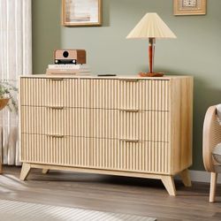 Fluted Dresser 6 Drawer, Wood Dresser for Bedroom with Rounded Edges  Chic Fluted Pattern & Glossy Handle】The wavy drawer fronts and round