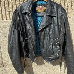 Women’s Harley Davidson Leather Fringe Jacket 80s 90s Biker Halloween 