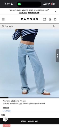 Pacsun Women's Casey Low Rise Baggy Jeans Light Indigo Washed size 25 short