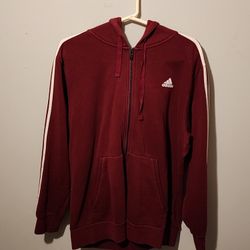 Red And White Mens Adidas Zip Up Hoodie Size L