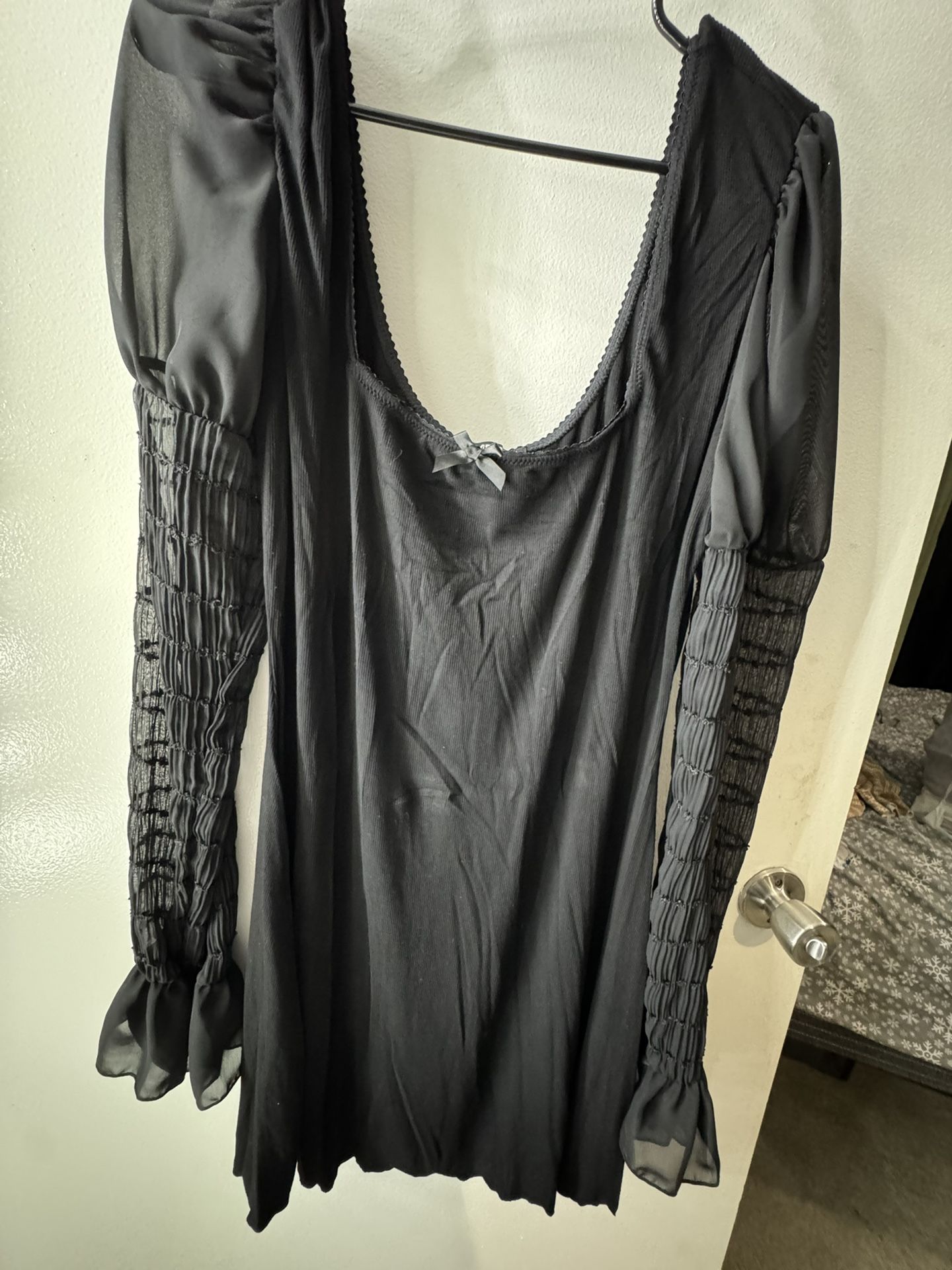 Dolls Kill, Plus Size, Goth Mini Black Dress, Sheer Sleeves