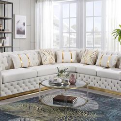 Brand New Velvet Sectional In Three Color In Stock For Fast Delivery 