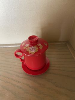 Teavana Cup, tea Bag with Strainer and Saucer