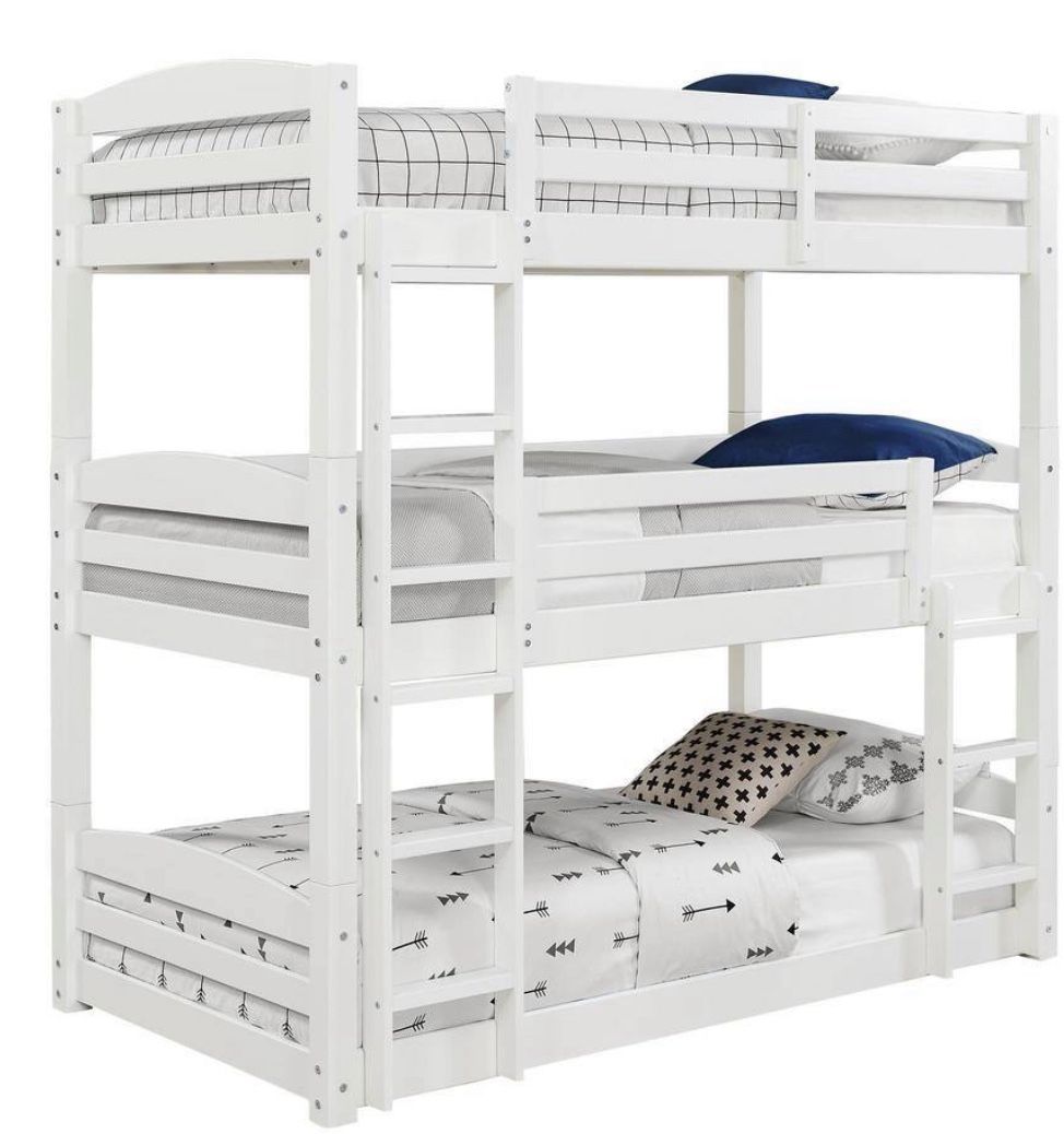 White Triple Twin Size Bunk Bed