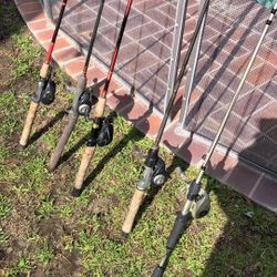  FIVE (5) Casting Rods with Reels -GREAT FOR BASS FISHING-6’0”-7’0” in Length 