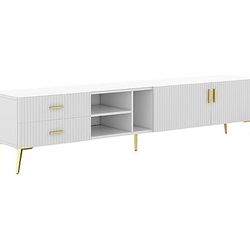 Modern TV Stand with 4 Invisible Storage Spaces and 3 Open Shelves 5 Champagne Legs