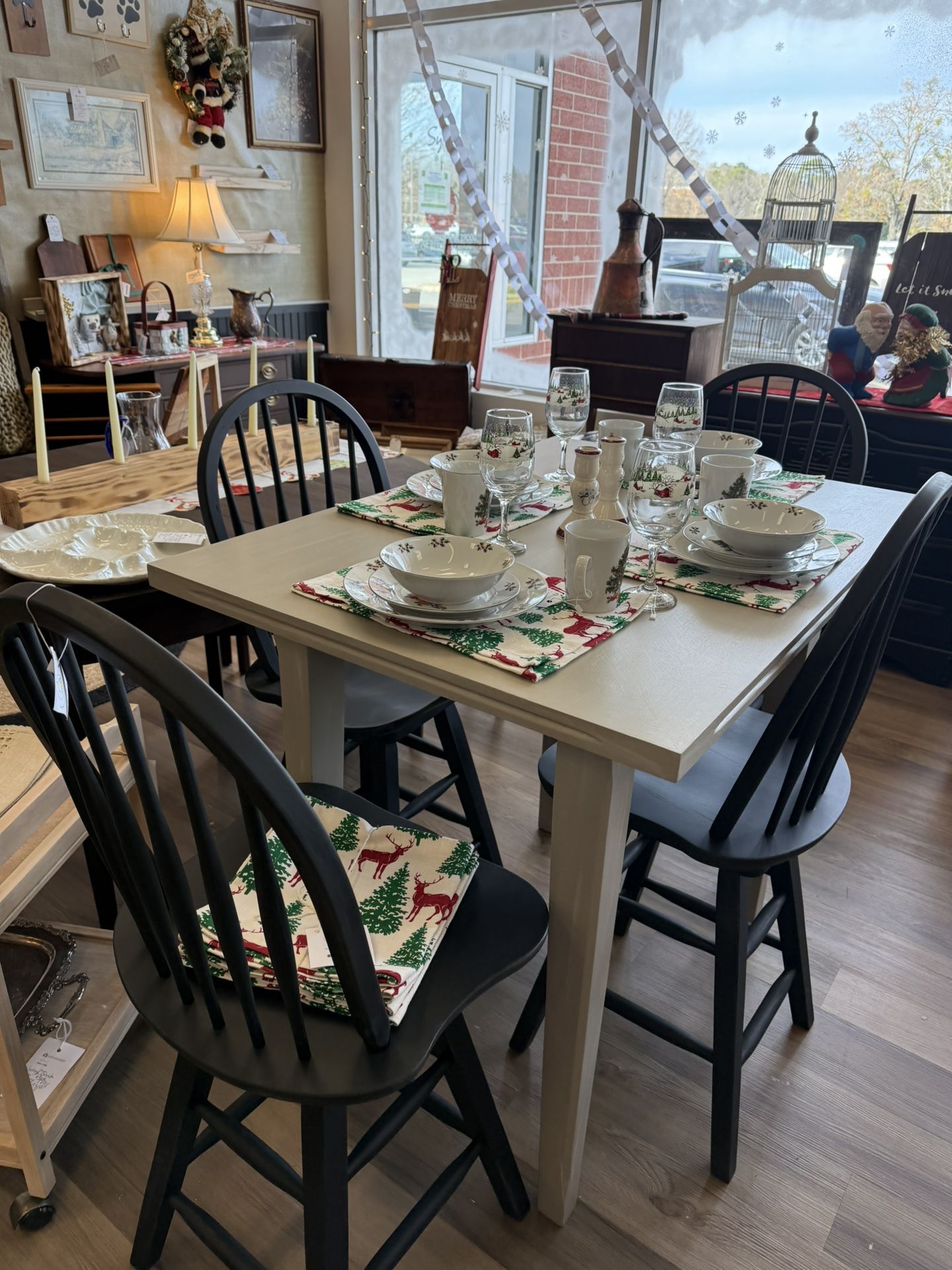Refinished Counter Height Wooden Table With 4 Chairs