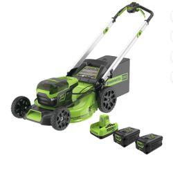 Greenworks 60V 21" Brushless Self-Propelled Battery Powered Lawn Mower + (2) 4.0Ah Batteries & Dual
