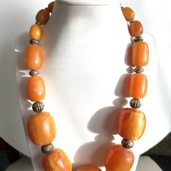 Vintage and beautiful large butter scotch Amber resin handmade necklace 23”inches long