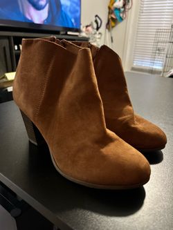 Brown Suede-Style Ankle Boots — Size 8