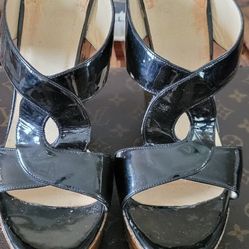 CHRISTIAN LOUBOUTIN SHOES WEDGE SANDALS 39 size 9 Black patent leather

cork