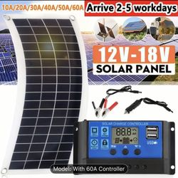 12V 18V Portable Solar Panel Kit - High-Efficiency USB Charging Interface With Built-in Controller For Phone, RV, Car, And Outdoor Use - Solar Cells W