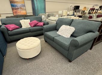 Kevin Charles Blue Fabric Sofa and Loveseat Set