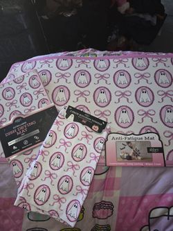 Halloween Ghost Anti Fatigue Mat, dish towels and drying mat set