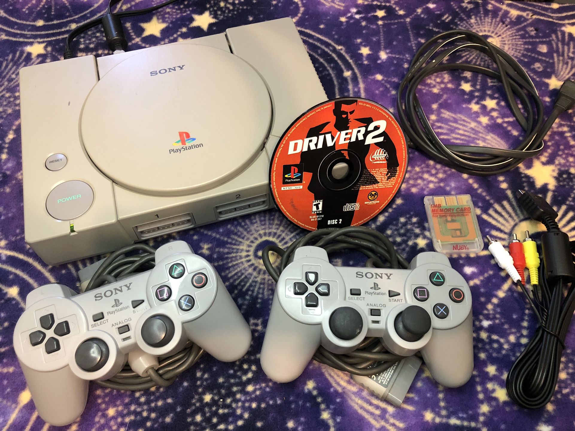 Original Sony PlayStation 1 Bundle | 2 Controllers, Memory Card and Game Included