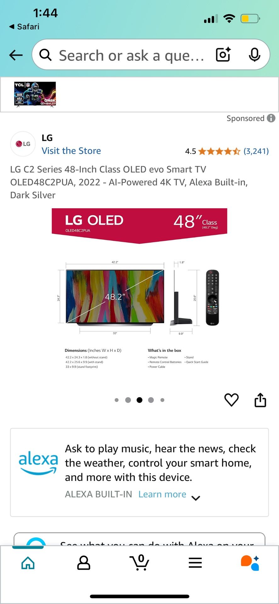 LG C2 48 Inch Class 4K OLED evo w/ ThinQo AI [NEGOTIABLE/GONE TODAY]